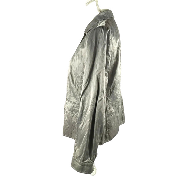 Chico's Women's Jacket Size 1 Gray Green Metallic Snap Long Sleeve Crinkle Y 2 K - Picture 2 of 11